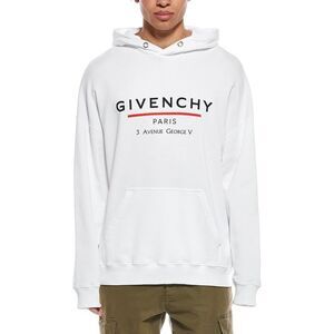 Givenchy Mens  Graphic Logo Print Hoodie, White